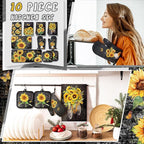 Fourluoo 10 Pcs Vintage Sunflower Kitchen Dish Towels Rugs Oven Mitts and Pot - Image 2