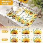 LOKHOM Scalloped Floral Dish Drying Mat, Cuttable Hide Stain Non-slip Drying Mat - Image 3