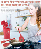 Pranski Kitchen Utensils Set-12 Pieces Silicone Cooking Utensils Set 392°F Heat - Image 7