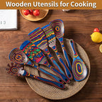 Gudamaye Pakka wood 7-Piece Blue Wooden Cooking Utensils, Wooden Spoons - Image 7