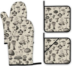 Vintage Mushroom Forest Oven Mitts and Pot Holders, Heat Resistant Oven Mitts by Unknown