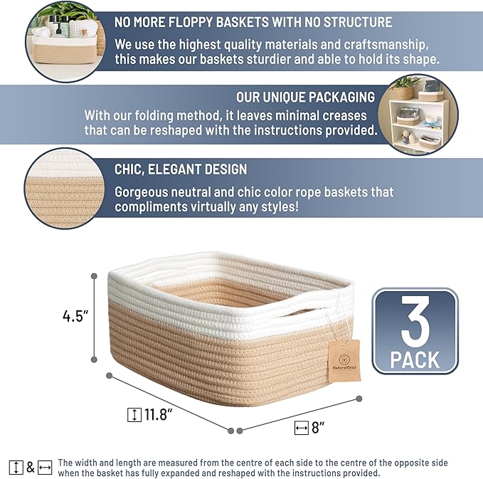 NaturalCozy 11.8"x8"x4.5” Storage Baskets - Image 2