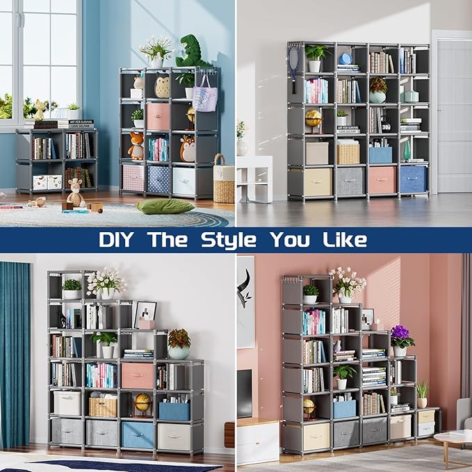 Mavivegue Book Shelf, 20 Cube Storage Organizer, DIY Bookcase, Metal Cube - Image 3