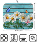 Daisy Dish Drying Mat for Kitchen Counter 16x18in Turquoise Daisy Old Wooden - Image 2