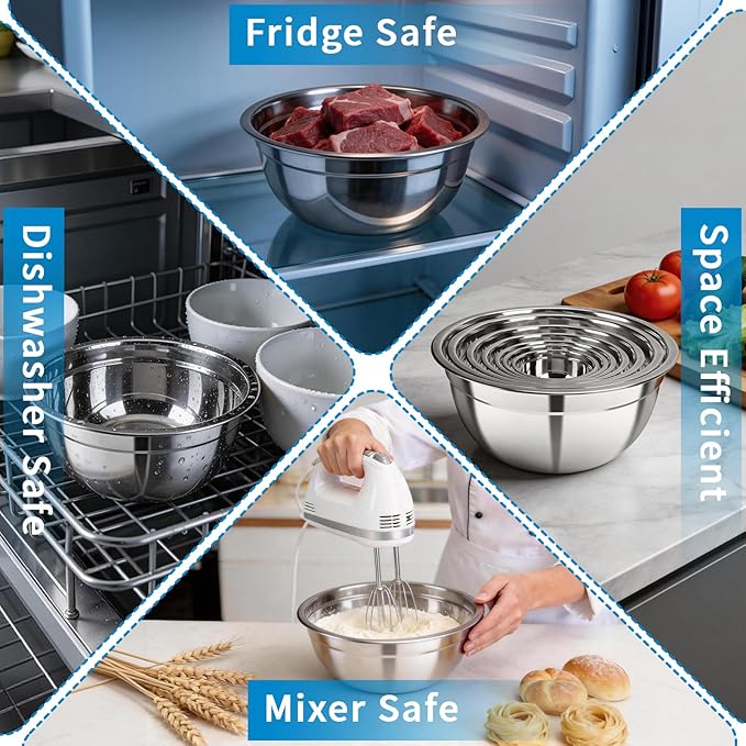 7-Piece Mixing Bowls with Airtight Lids — Stackable Stainless Steel Nesting - Image 5