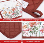 Pink Floral Oven Mitts and Pot Holders Sets 4Pcs, 100% Cotton Heat Resistant - Image 3