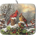 Winter Dish Drying Mat for Kitchen Counter 16x18 Inch Red Birds Cardinal Tree by Aytipun