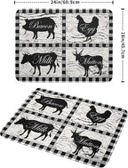 Farmhouse Animal Dish Drying Mat Buffalo Plaid Drainer Rack Mats Fast Dry - Image 2