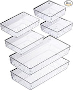 3 Pack Clear Plastic Drawer Organizer Tray Cutlery Utensil Makeups Drawer by ihomecooker