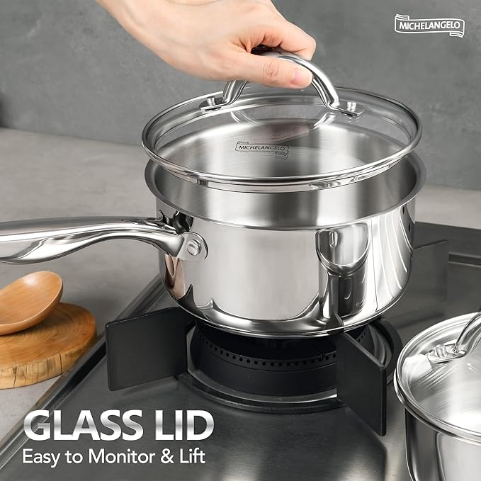MICHELANGELO Saucepan Set 6pc, Triply Stainless Steel Sauce Pan - Image 2