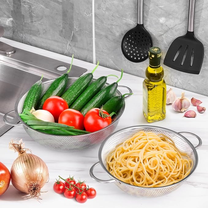 E-far 3QT & 5QT Colander Set of 2, Stainless Steel Micro-Perforated Colander - Image 4