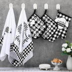 5 Pieces Buffalo Plaid Kitchen Towels Oven Mitts and Pot Holder Set Black and - Image 4