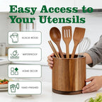 Acacia Wood Utensil Holder 360°Rotating Anti-Tip Design - Image 3