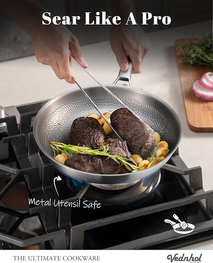 Titanium Au Gratin Pans Set 8/10/12 Inch, Pure Titanium Hammered Frying Pans - Image 4