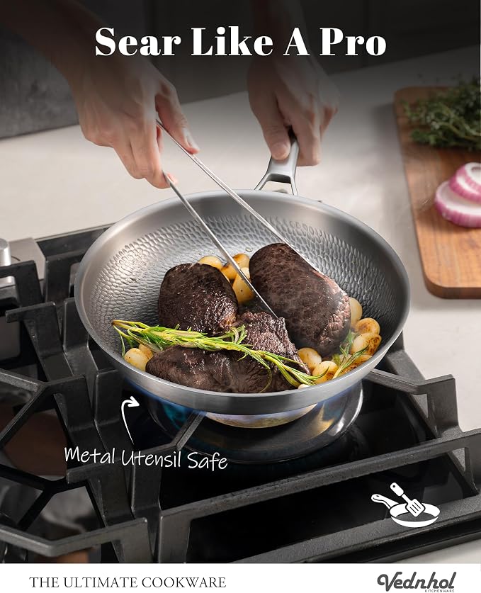 Titanium Pans set, 8+10+12Inch Pure Titanium Hammered Pro - Image 5