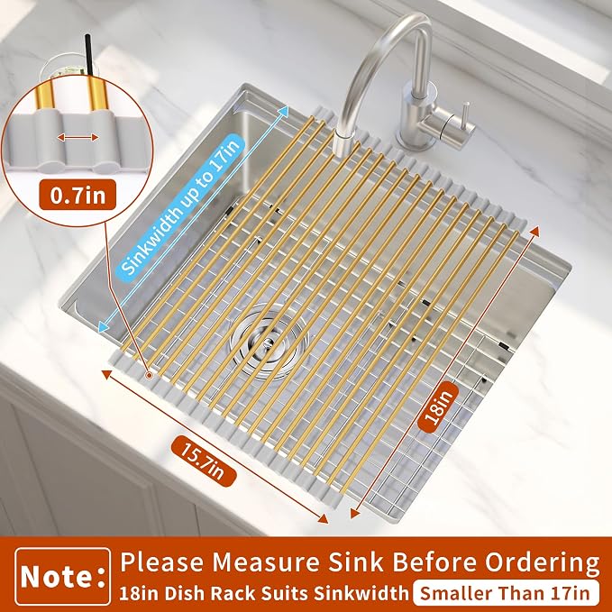 Golden Roll-UP Dish Drying Rack-Large Stainless Steel Dish Drainer Over The Sink - Image 2