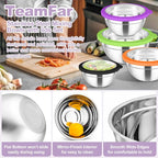 TeamFar Mixing Bowl Set, 4.5/3/1.5/1/0.7 QT Stainless Steel Nesting Salad Bowls - Image 4