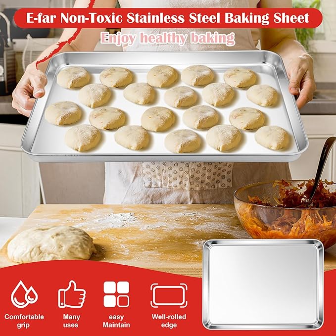E-far Cookie Sheet for Baking, 18”x13” Stainless Steel Baking Sheet Pan for Oven - Image 5