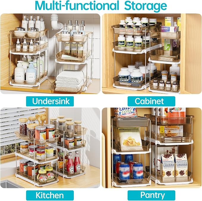 Delamu 2 Pack 3-Tier Bathroom Under Sink Organizers and Storage, Pull Out Clear - Image 8