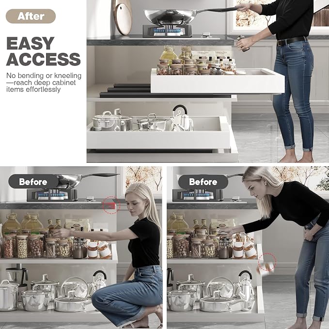 Seinloes 2 Pack Pull Out Cabinet Organizer 18" Deep, Full Extension 3 Slide - Image 4