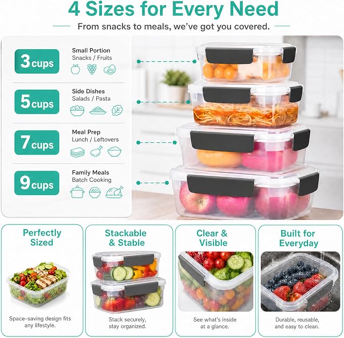 YORY 5 cup Plastic Food Storage Containers - Image 3