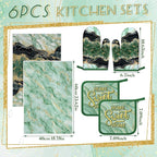 Bencailor 6 Pcs Marble Kitchen Decor Gold Pot Holders Oven Mitts 2 Dish Towels - Image 3
