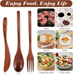 3 PCS Wooden Utensil Set for Eating, Wooden Forks Spoons Knife Reusable Wood - Image 7