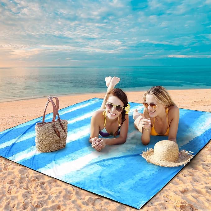 WIWIGO Beach Blanket Waterproof Sandproof Beach Mat 79" X 83"/10'x9'for 2-8 - Image 5