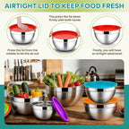 E-far Mixing Bowls With Lids Sets of 5, 10-Piece Stainless Steel Salad Metal - Image 6
