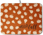 Hello Fall Drying Mat for Kitchen Counter Autumn Orange Pumpkin Dry Dish Mat by Kwlegh