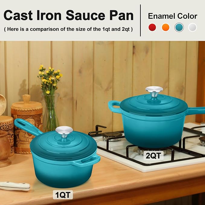 1 Quart Cast Iron Saucepan, Leonyo Enameled Sauce Pan - Image 7