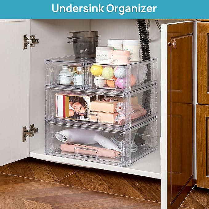 Vtopmart 3 Pack Stackable Storage Drawers, Easily Assemble Acrylic Bathroom - Image 2