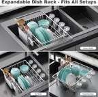 Dish Drying Rack in Sink: Expandable, 3-Slot Utensil Holder, Anti-Slip Handle. - Image 3