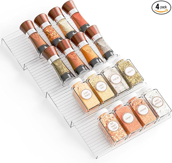 Yieach 4 Pack Adjustable Narrow In Drawer Spice Organizer by Yieach
