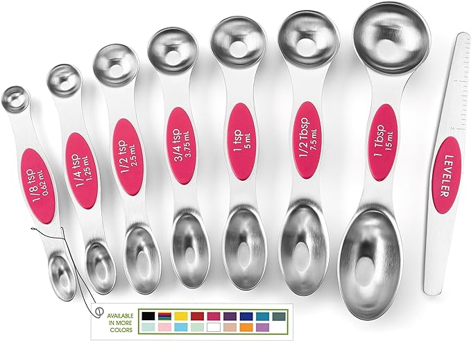 Spring Chef Pink Stainless Steel Magnetic Measuring Spoons Set of 8 by SpringChef
