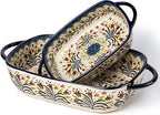 Baking Dish Ceramic Baking Pan Blue Casserole Dish Rectangular Baking Set 2pcs by ONECCI