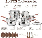 CAROTE 21pcs Tri-Ply Stainless Steel Cookware Set, Pots and Pans Set, Non Toxic - Image 2