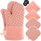KEGOUU Oven Mitts and Pot Holders 6pcs Set, Kitchen Oven Glove High Heat by KEGOUUOvenMitt