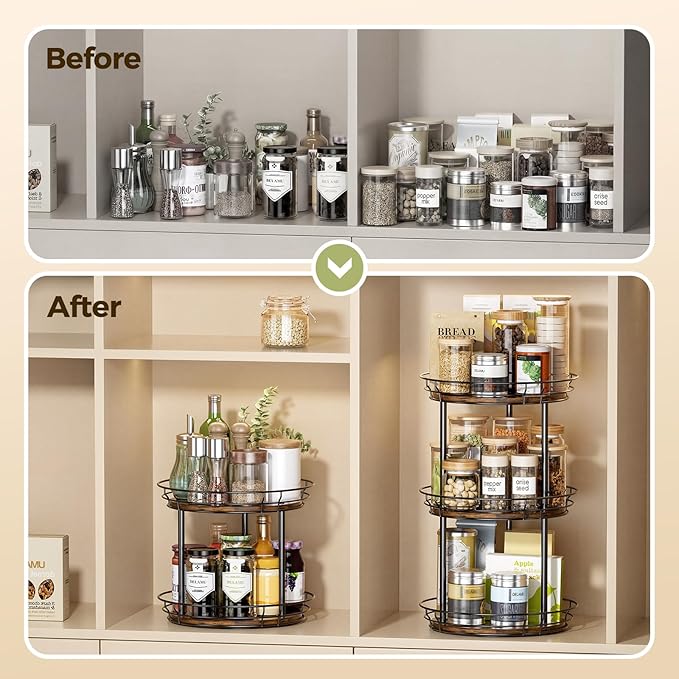 LAMU 10'' Lazy Susan Turntable Organizer, 3 Tier Round Rotating Spice Rack - Image 3