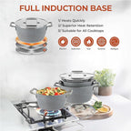 Granitestone Gray Pots and Pans Set Nonstick, 6 Stackable Piece Cooking Pots Set - Image 4