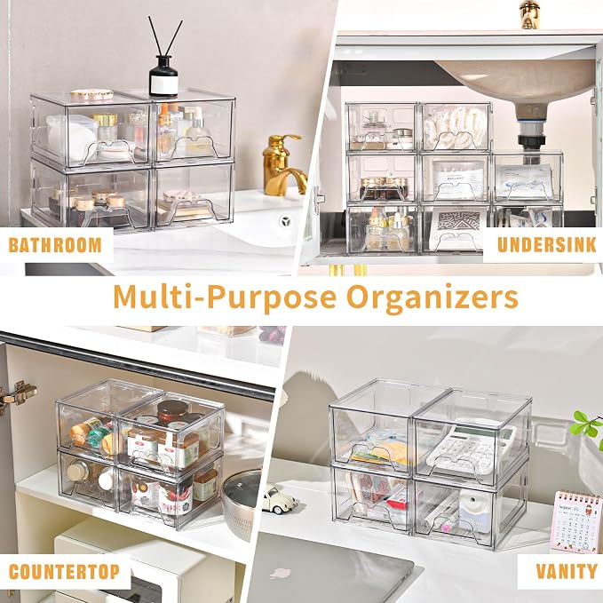 Stebopum 6 Pack Stackable Makeup Organizer, 4.4'' Tall Acrylic Bathroom Makeup - Image 7
