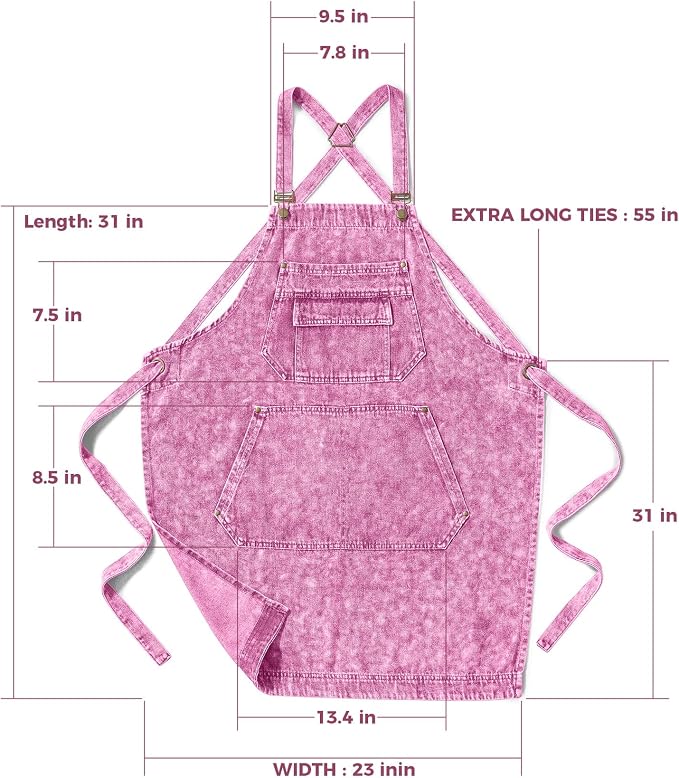 Denim Apron with Pockets for Hair Stylist Gardening Craftsmen Barista Women - Image 7