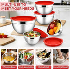 E-far Mixing Bowls With Lids Sets of 5, 10-Piece Stainless Steel Salad Metal - Image 5