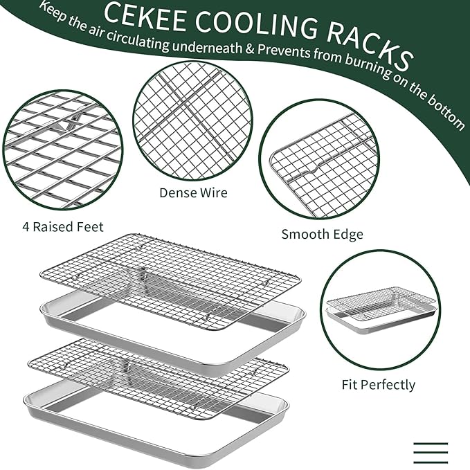Small Baking Sheet with Rack Set, CEKEE Stainless Steel Small Baking Pan and - Image 4