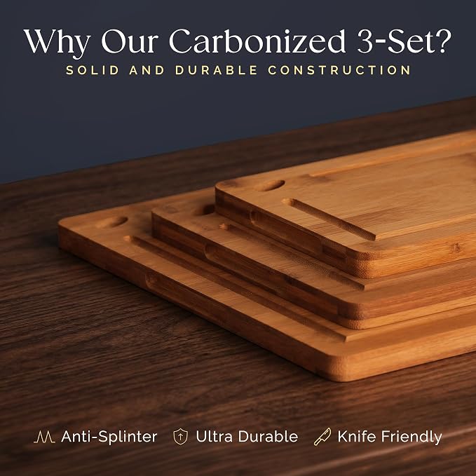 Pre-Oiled, Non Toxic 3-Piece Carbonized Bamboo Cutting Board Set, 500°F - Image 9