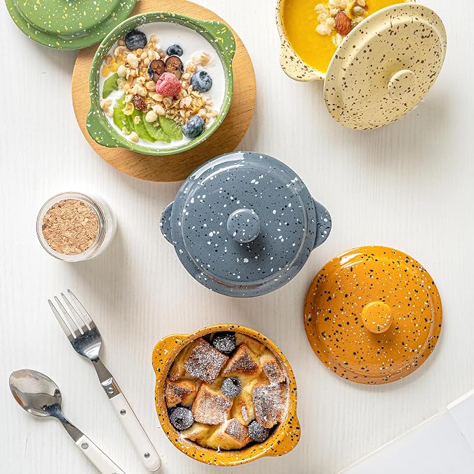 Individual Serving Pot Set of 4-10 Oz Ceramic Mini Cocotte - Image 5