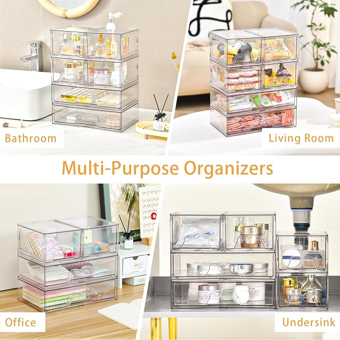 Stebopum 3 Pack Stackable Storage Drawers Clear Acrylic Organizer Makeup - Image 7
