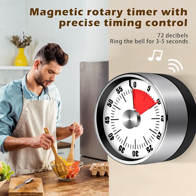 Premium Mechanical Kitchen Timer, No Battery Required, Magnetic Base, Twist - Image 6