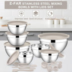E-far Mixing Bowls with Lids Set, Size 7, Nesting Design & Khaki Airtight Lid - Image 7