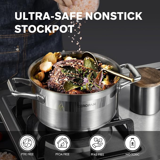 Hybrid Nonstick 3-Quart Stockpot, 8 Inch Stainless Steel Stockpot - Image 3